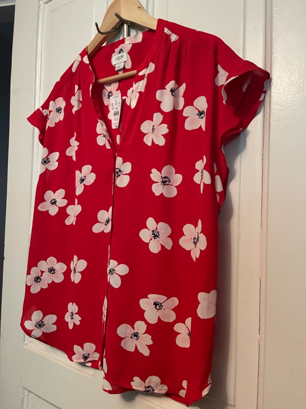 J. Crew Red Floral Button-Front Blouse - Picture 2 of 7